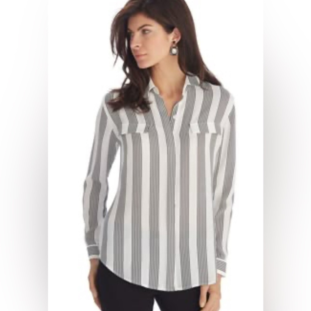WHBM Sheer Stripe Button Down Shirt Sz 12